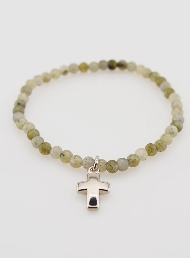 Bracelet en Pierre Naturelle de Labradorite 4mm & Croix (pic 2)