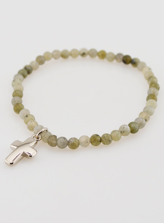 Bracelet en Pierre Naturelle de Labradorite 4mm & Croix (pic 4)
