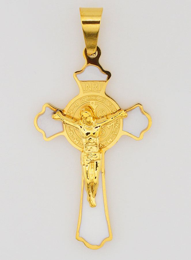 Pendentif Croix de Saint Benoît Emaillé - Blanc (pic 1)