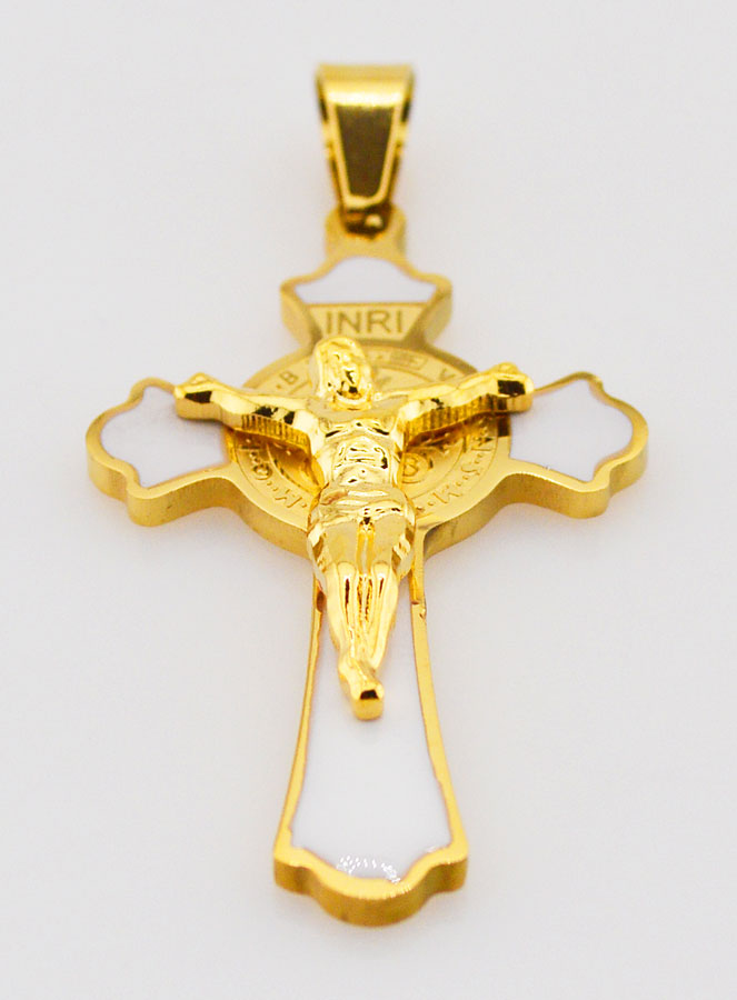 Pendentif Croix de Saint Benoît Emaillé - Blanc (pic 2)