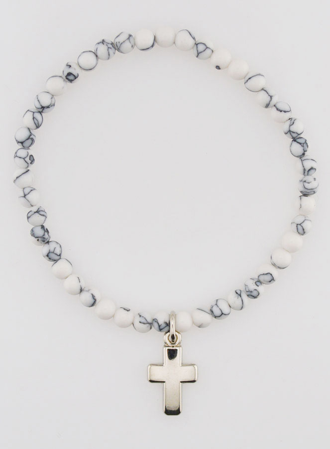 Bracelet en Howlite 4mm & Croix (pic 1)