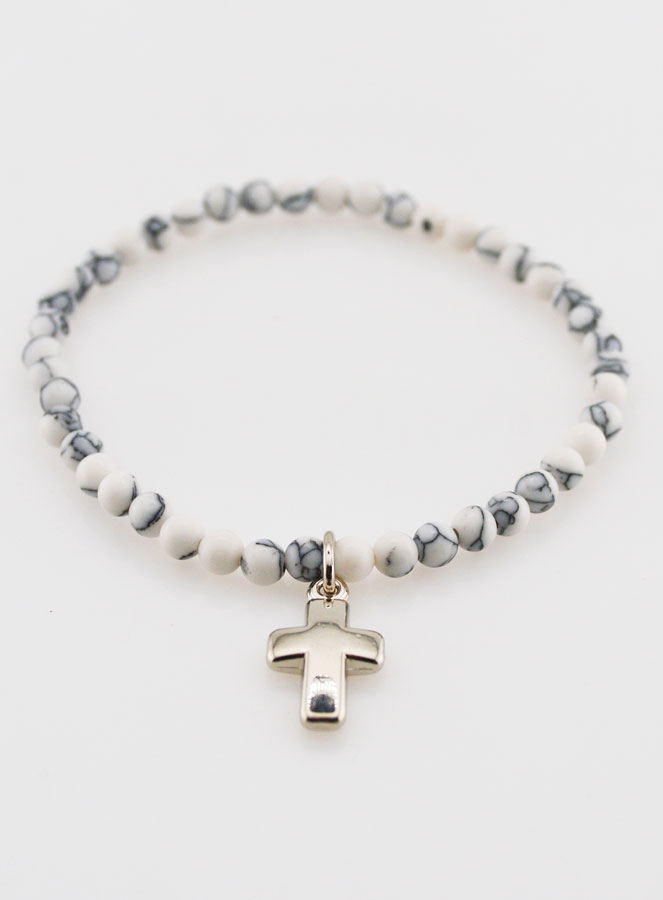 Bracelet en Howlite 4mm & Croix (pic 2)