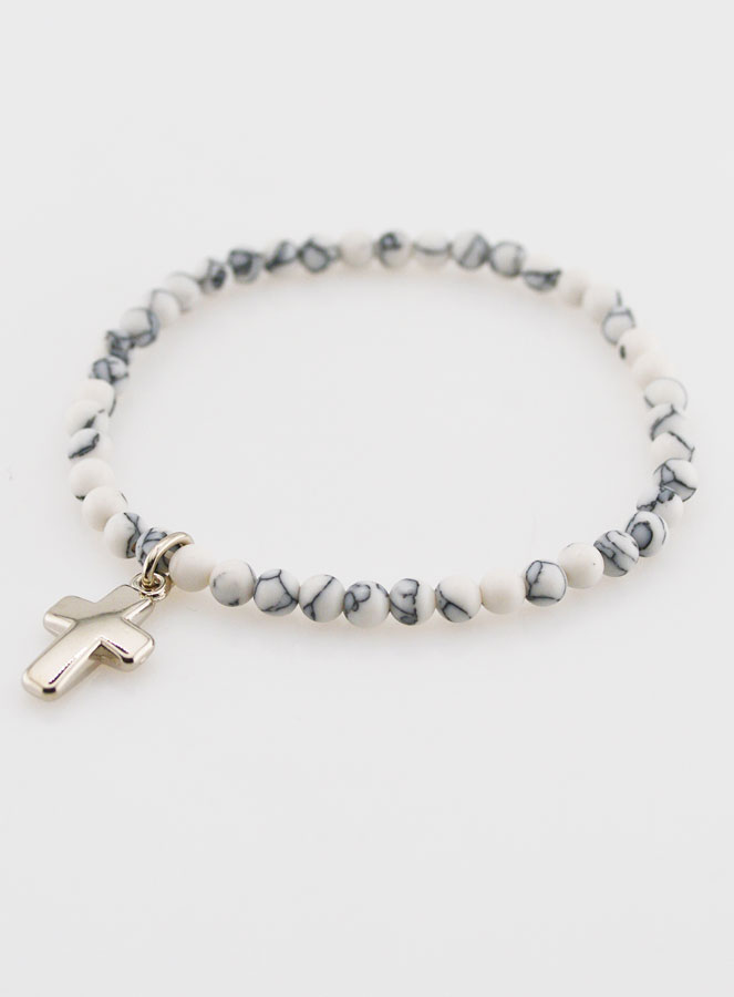 Bracelet en Howlite 4mm & Croix (pic 4)