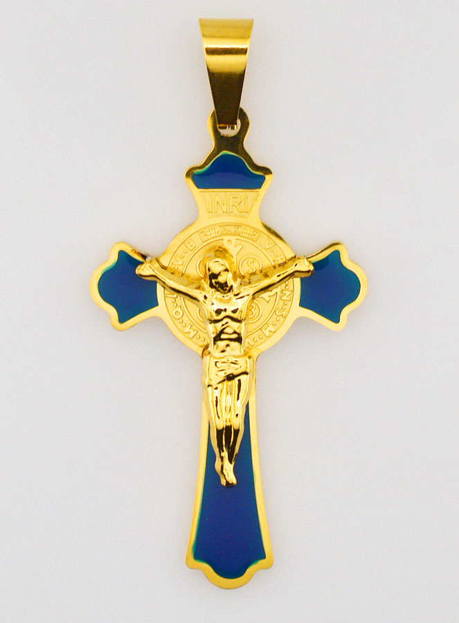 Pendentif Croix de Saint Benoît Emaillé - Marine (pic 1)