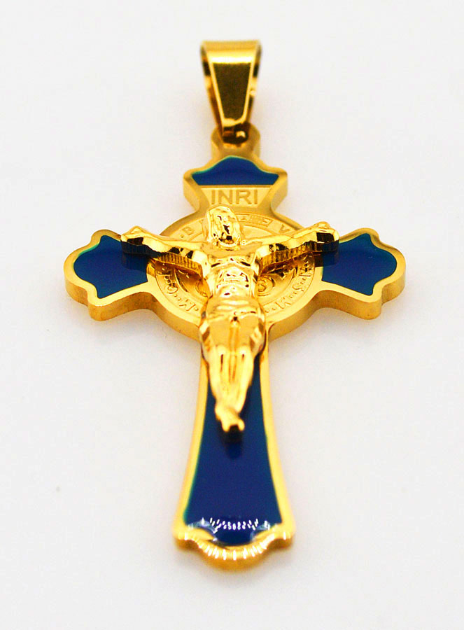 Pendentif Croix de Saint Benoît Emaillé - Marine (pic 2)
