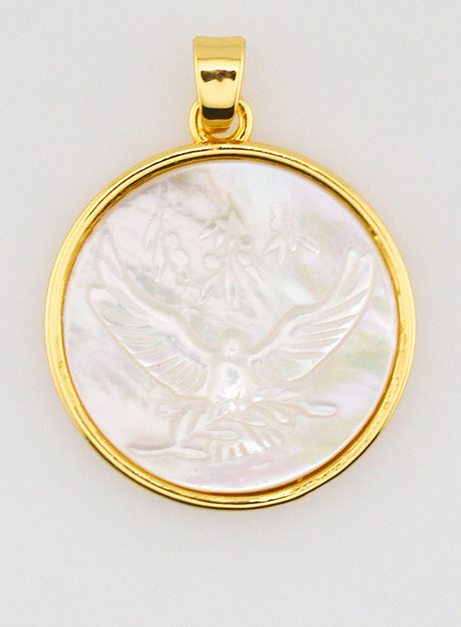 Pendentif Colombe de la Paix & Nacre Véritable - 19mm (pic 1)