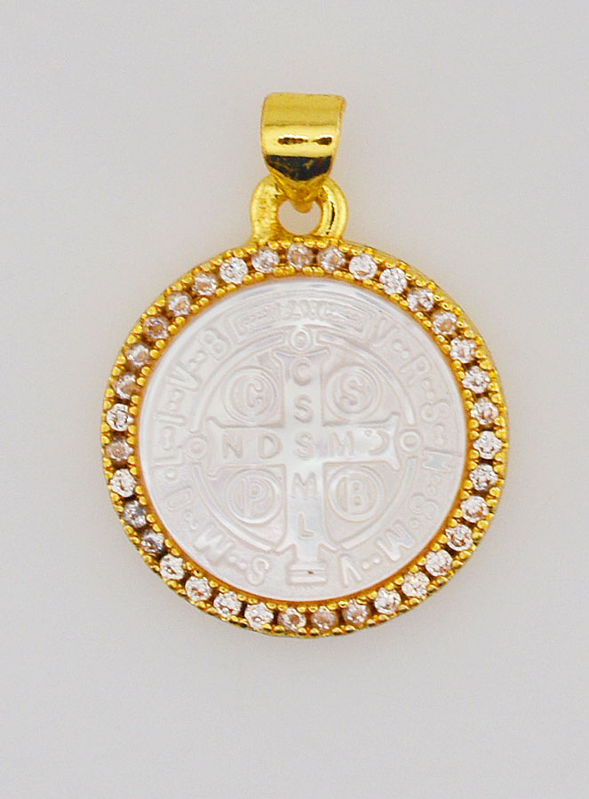 Médaille Dorée en Nacre Croix Saint Benoît - 22mm (pic 1)