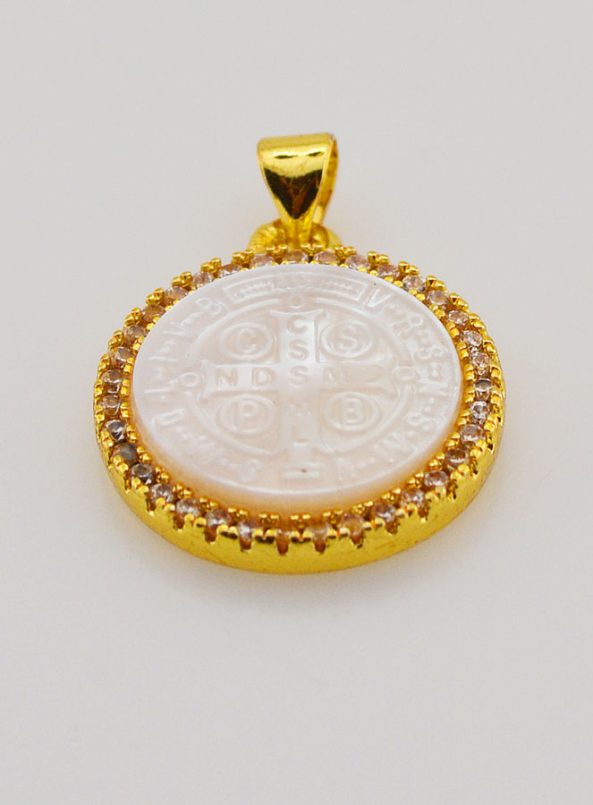 Médaille Dorée en Nacre Croix Saint Benoît - 22mm (pic 2)