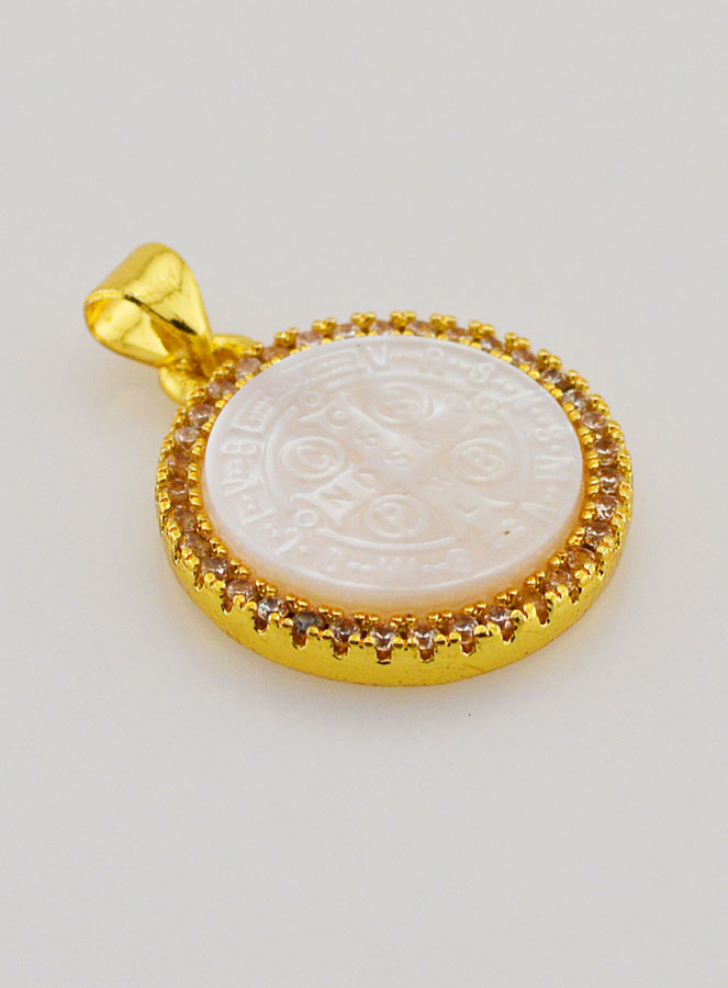 Médaille Dorée en Nacre Croix Saint Benoît - 22mm (pic 3)