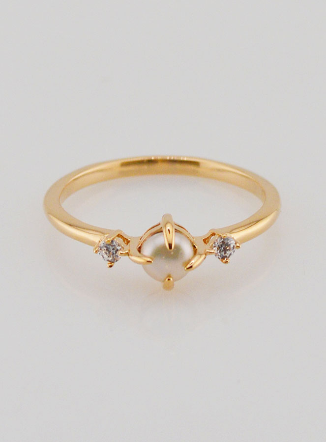 Bague de Fiançailles en Plaqué Or Perle de Culture - T54 (pic 1)
