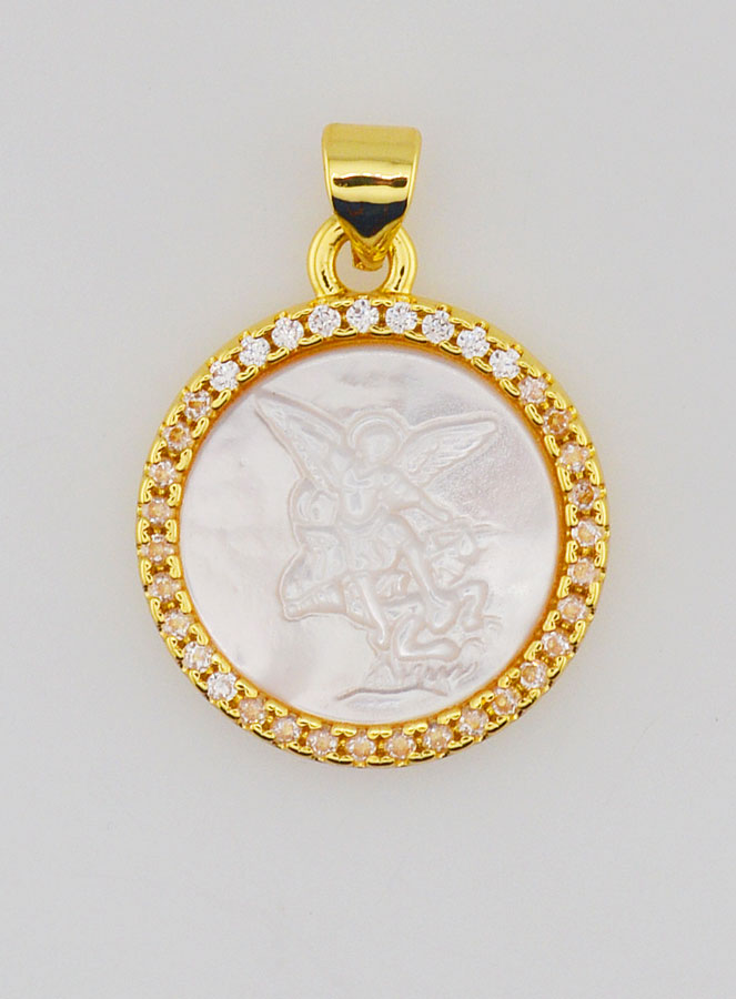 Médaille Dorée Saint Michel en Nacre - 22mm (pic 1)