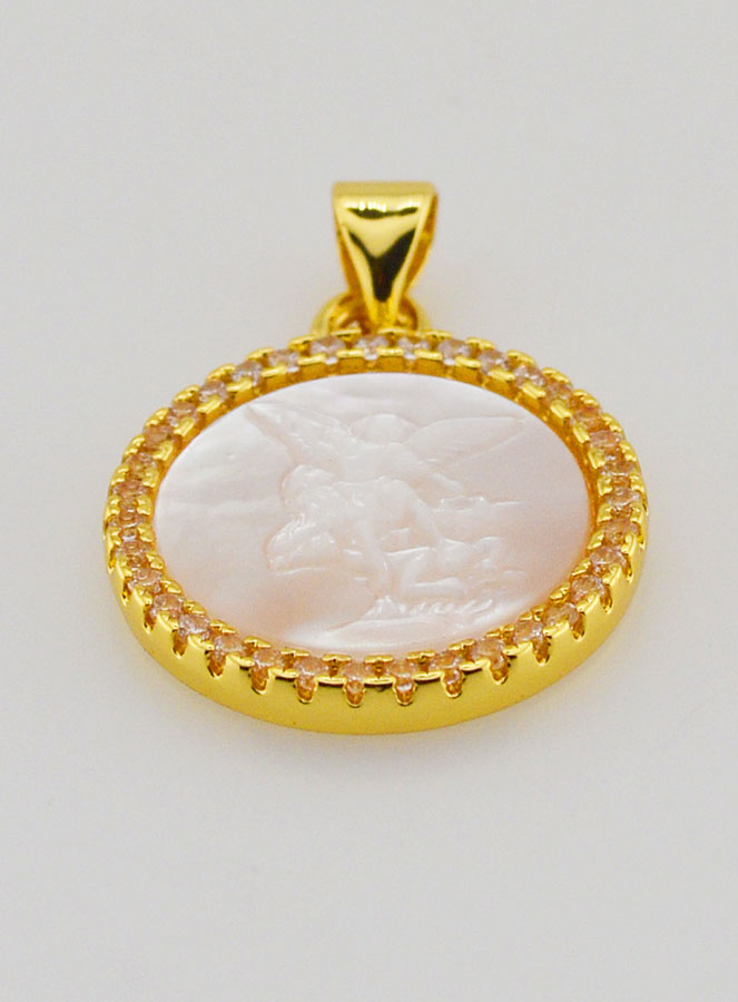 Médaille Dorée Saint Michel en Nacre - 22mm (pic 2)