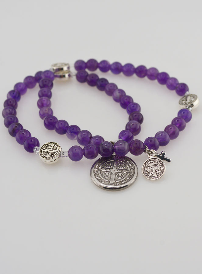 Bracelet Chapelet en Améthyste 6mm - St Benoît (pic 3)