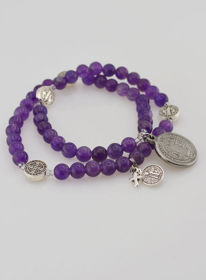 Bracelet Chapelet en Améthyste 6mm - St Benoît (pic 4)