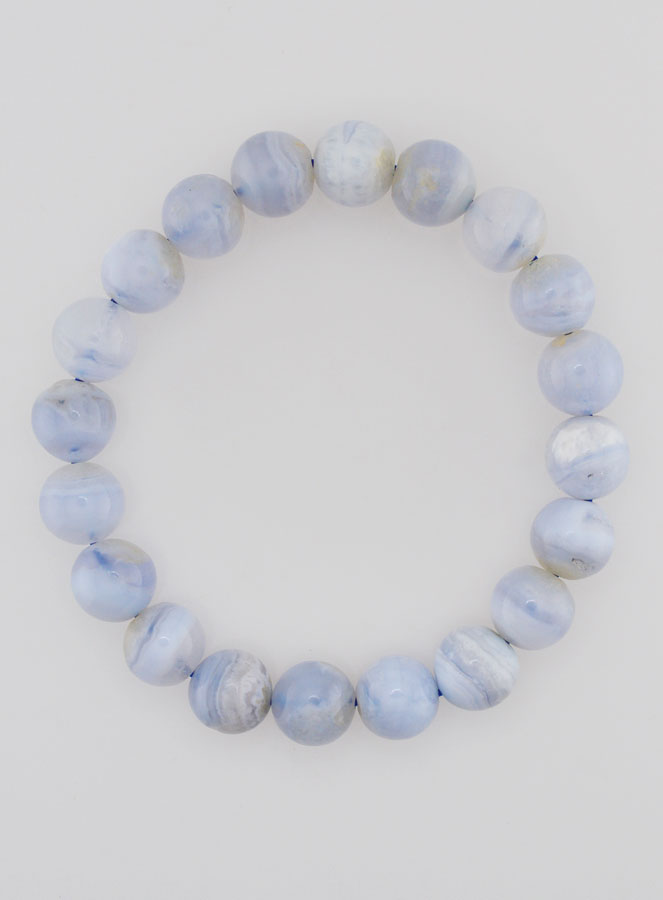 Bracelet en Pierre de Calcédoine Bleue Rubanée - 10mm (pic 1)
