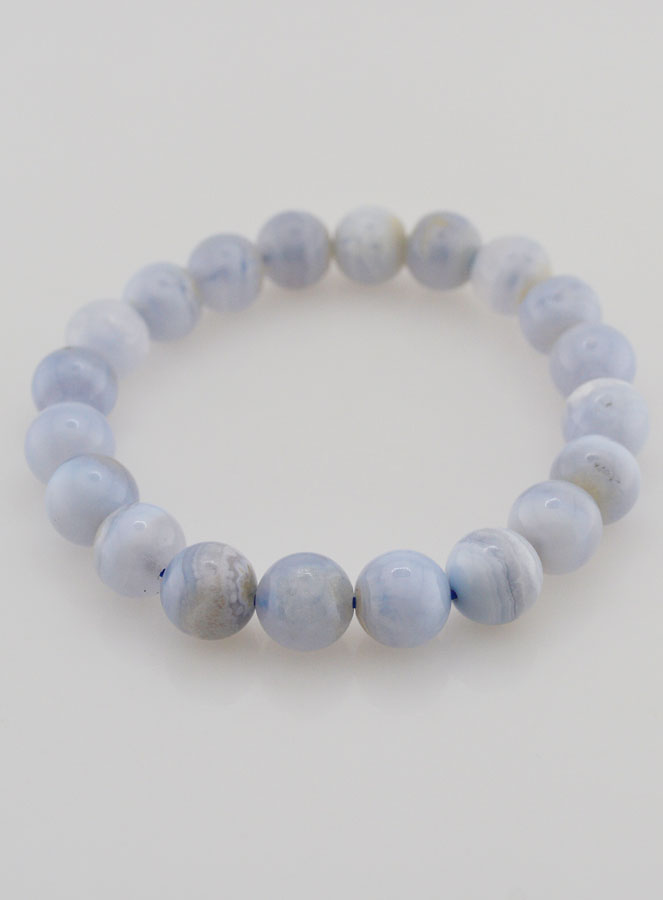 Bracelet en Pierre de Calcédoine Bleue Rubanée - 10mm (pic 2)