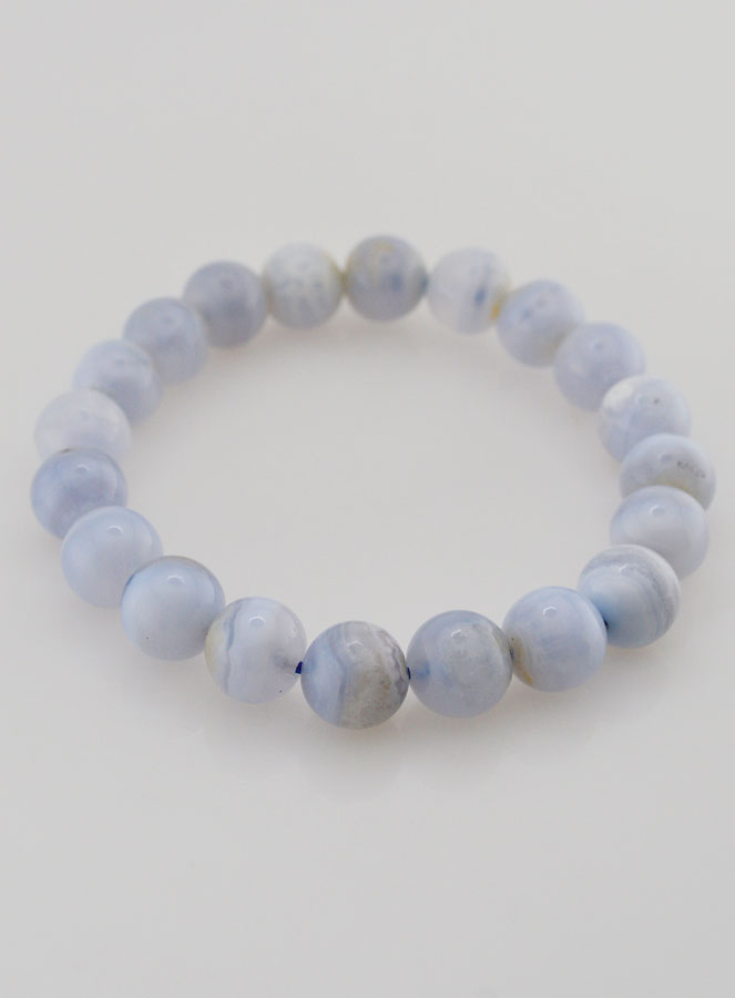 Bracelet en Pierre de Calcédoine Bleue Rubanée - 10mm (pic 3)