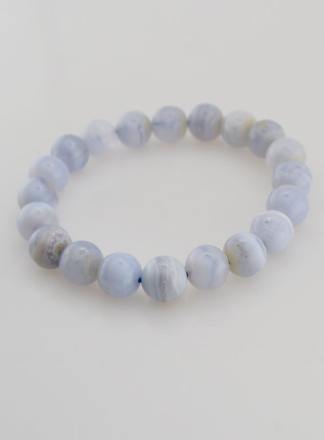 Bracelet en Pierre de Calcédoine Bleue Rubanée - 10mm (pic 4)