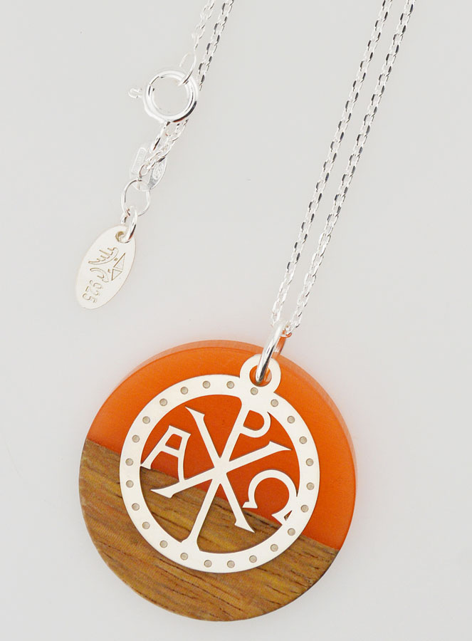 Collier en Argent - Pendentif Bois Résine & Alpha Oméga (pic 4)