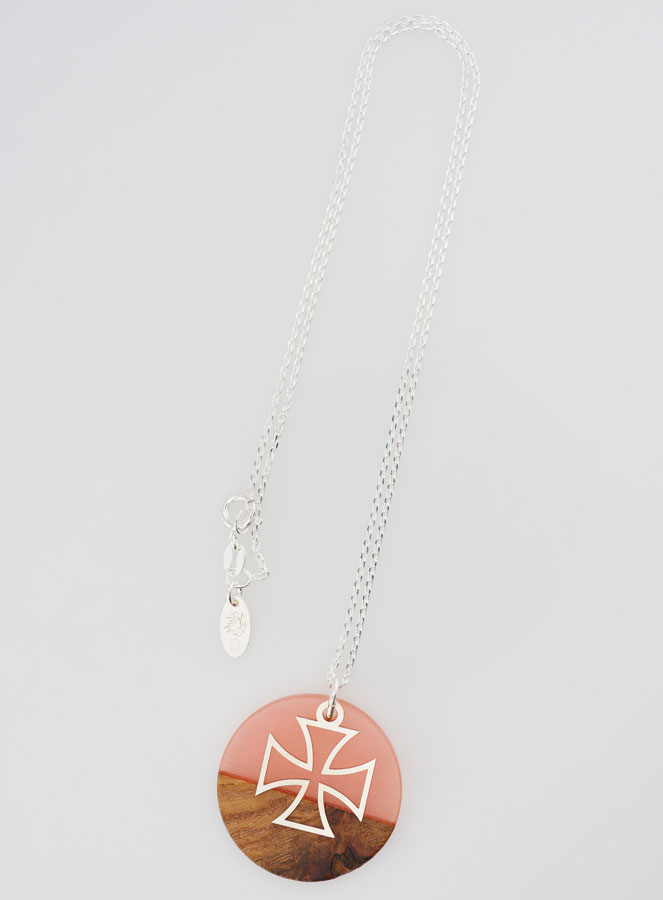 Collier en Argent - Pendentif Bois Résine & Croix Templier (pic 2)
