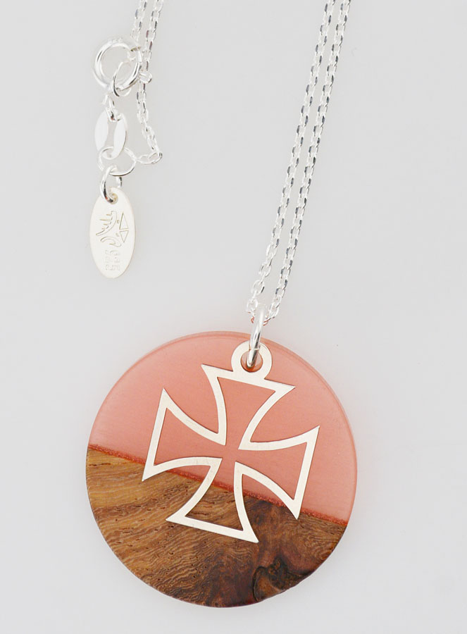 Collier en Argent - Pendentif Bois Résine & Croix Templier (pic 4)