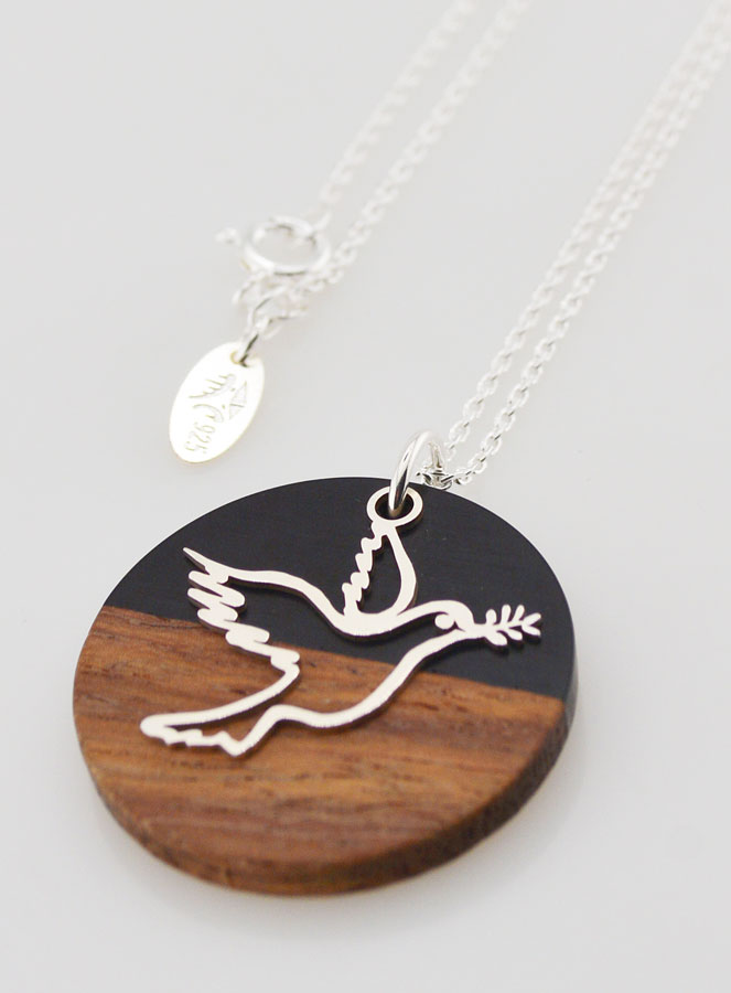 Collier en Argent - Pendentif Bois Résine & Colombe de la Paix (pic 1)