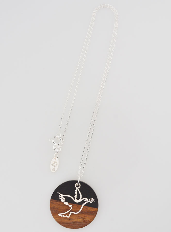 Collier en Argent - Pendentif Bois Résine & Colombe de la Paix (pic 2)