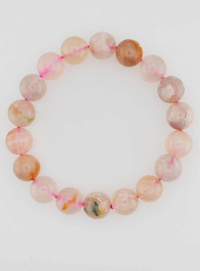 Bracelet en Pierre Naturelle d'Agate Fleur de Cerisier - 10mm (pic 1)