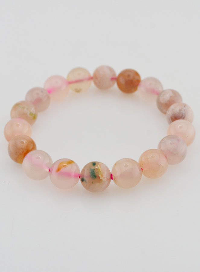 Bracelet en Pierre Naturelle d'Agate Fleur de Cerisier - 10mm (pic 2)