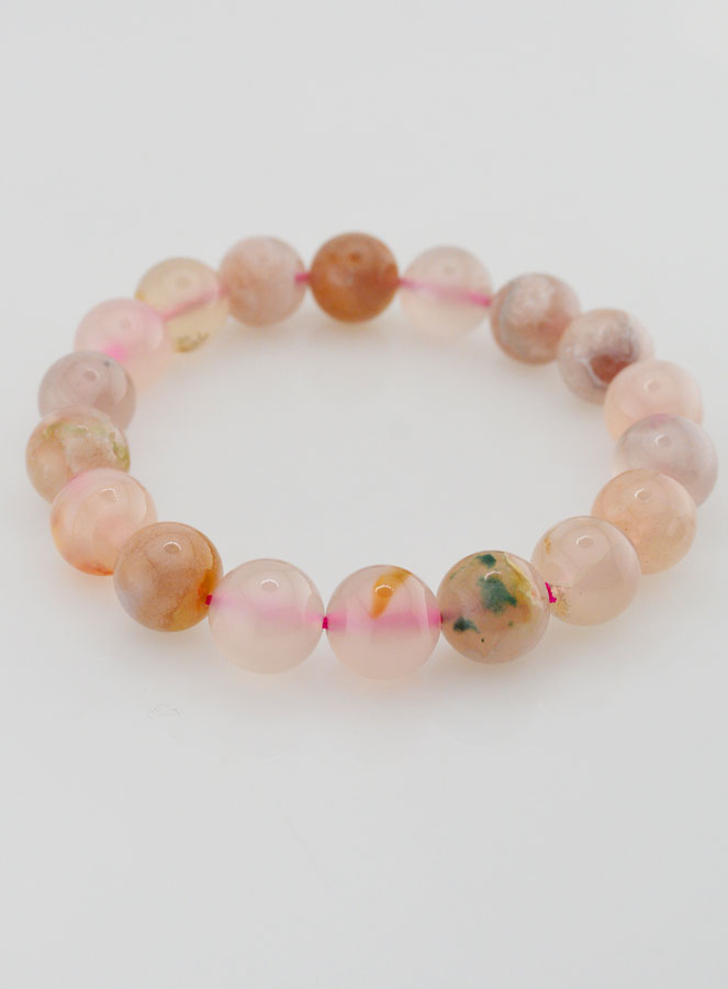 Bracelet en Pierre Naturelle d'Agate Fleur de Cerisier - 10mm (pic 3)