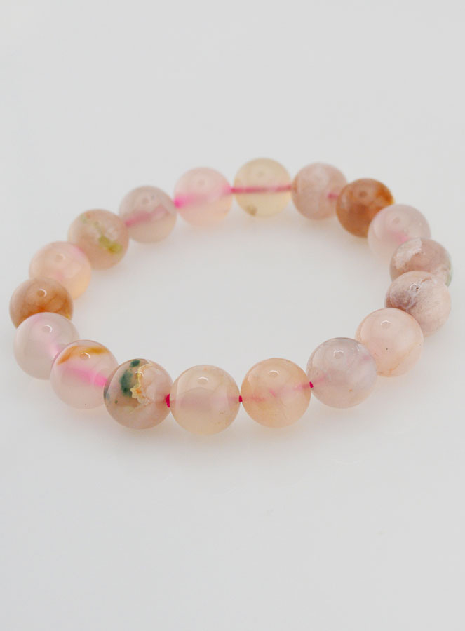 Bracelet en Pierre Naturelle d'Agate Fleur de Cerisier - 10mm (pic 4)