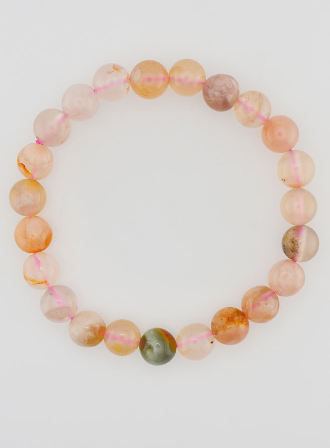 Bracelet en Pierre Naturelle d'Agate Fleur de Cerisier - 8mm (pic 1)