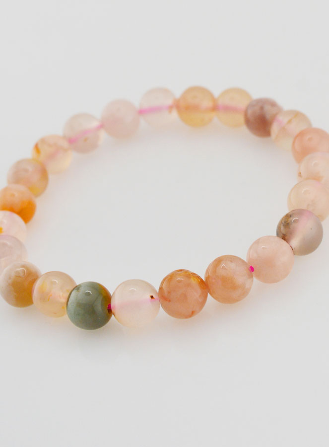 Bracelet en Pierre Naturelle d'Agate Fleur de Cerisier - 8mm (pic 4)