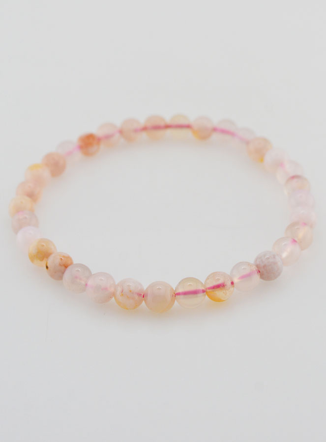 Bracelet en Pierre Naturelle d'Agate Fleur de Cerisier - 6mm (pic 2)