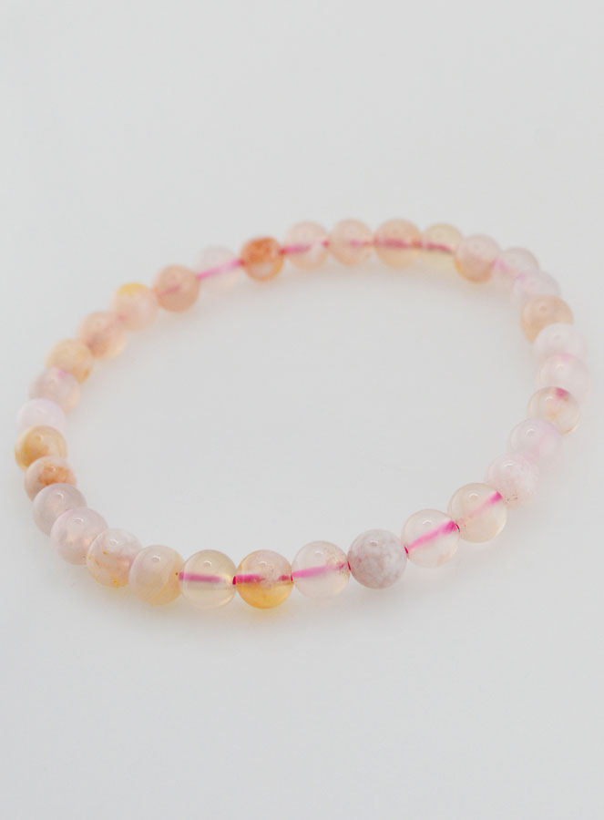 Bracelet en Pierre Naturelle d'Agate Fleur de Cerisier - 6mm (pic 4)