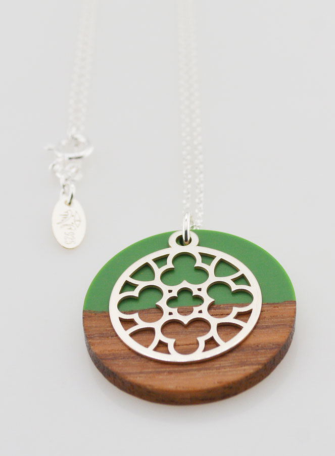 Collier en Argent - Pendentif Bois Résine & Vitrail (pic 3)