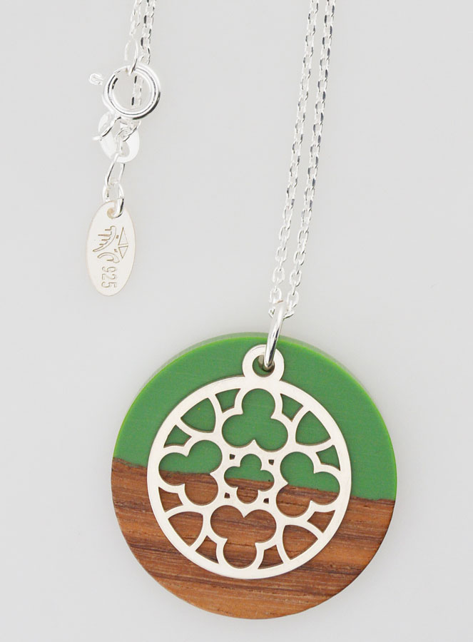 Collier en Argent - Pendentif Bois Résine & Vitrail (pic 4)