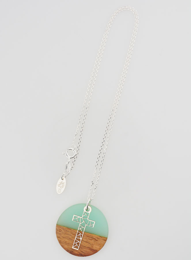Collier en Argent - Pendentif Bois Résine & Croix (pic 2)
