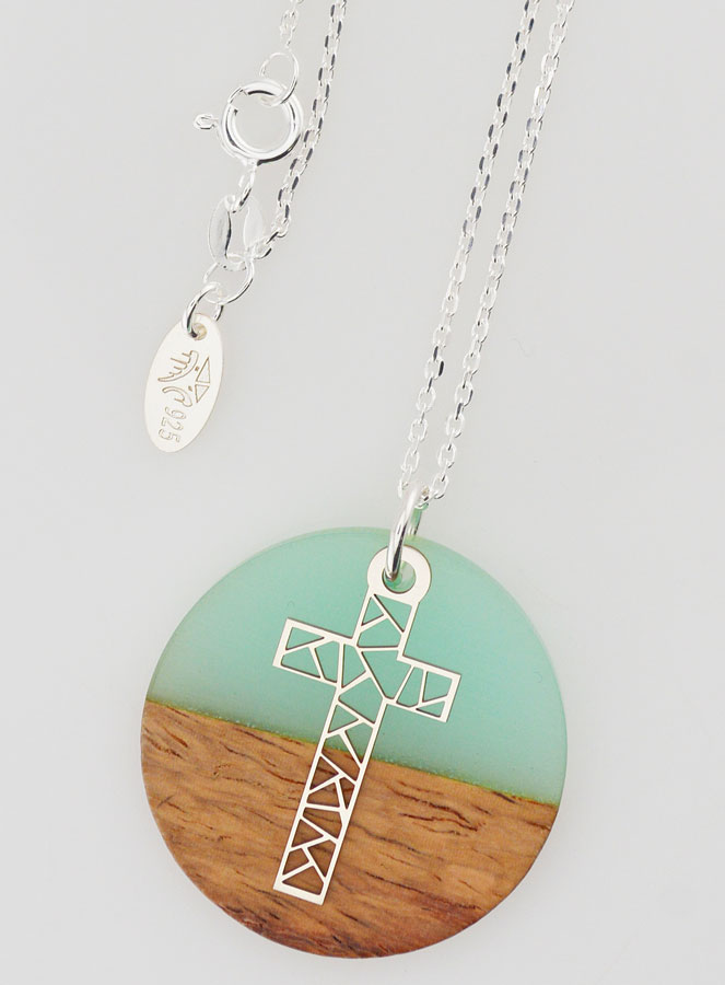 Collier en Argent - Pendentif Bois Résine & Croix (pic 4)