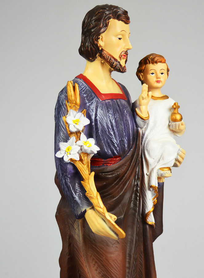 Statue Religieuse Saint Joseph à l'Enfant et au Lys - 40cm (pic 4)
