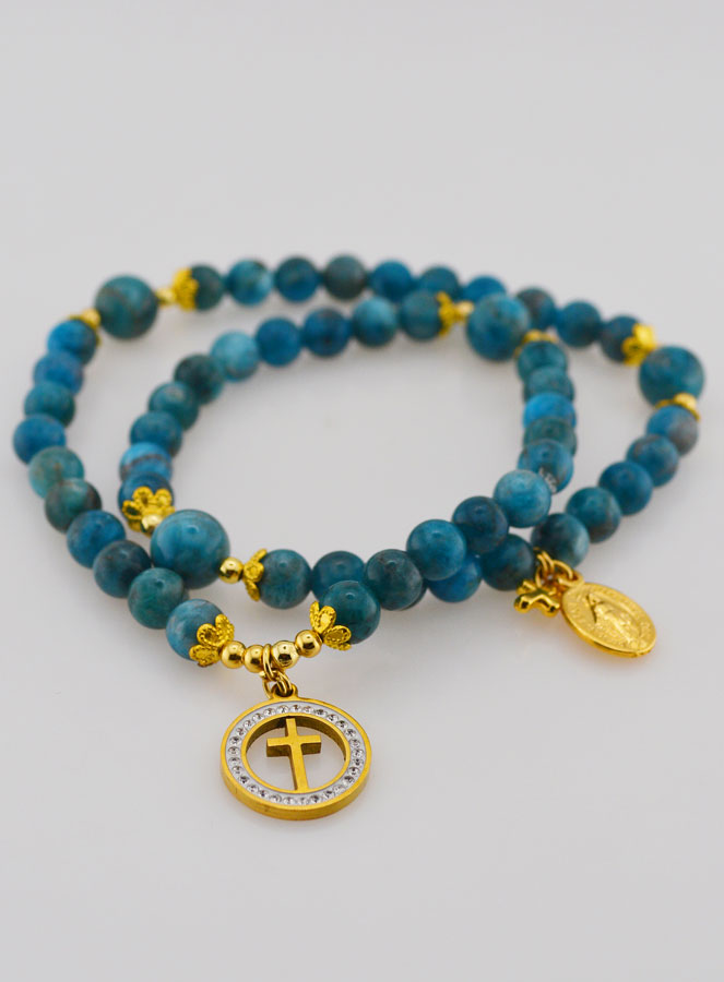 Chapelet en Pierres d'Apatite 6mm & Miraculeuse (pic 2)