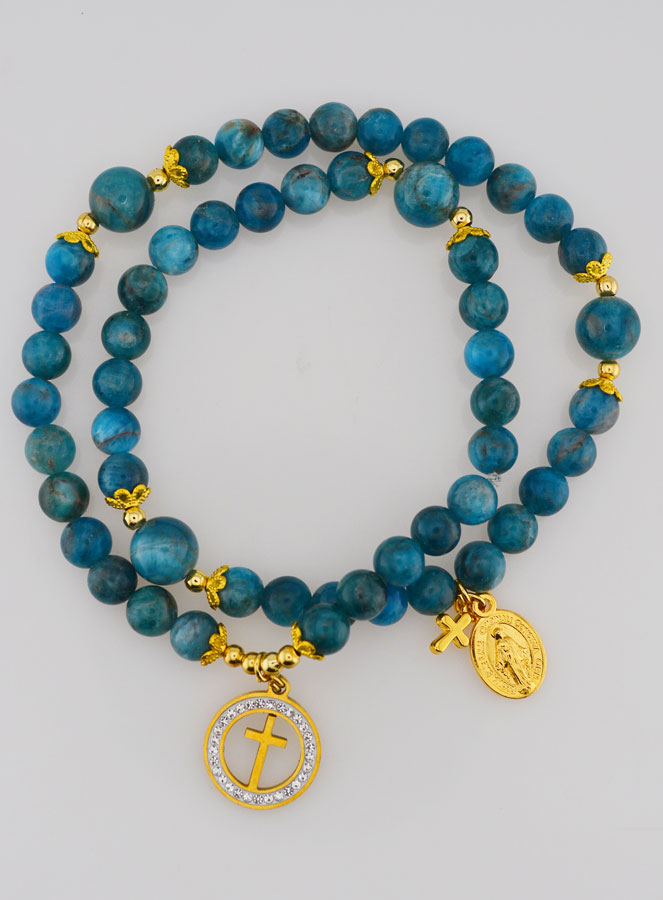 Bracelet Chapelet en Apatite 6mm & Miraculeuse (pic 1)