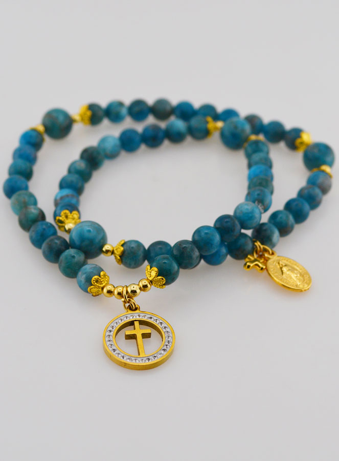 Bracelet Chapelet en Apatite 6mm & Miraculeuse (pic 2)