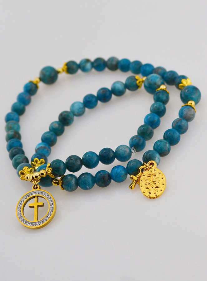 Bracelet Chapelet en Apatite 6mm & Miraculeuse (pic 4)