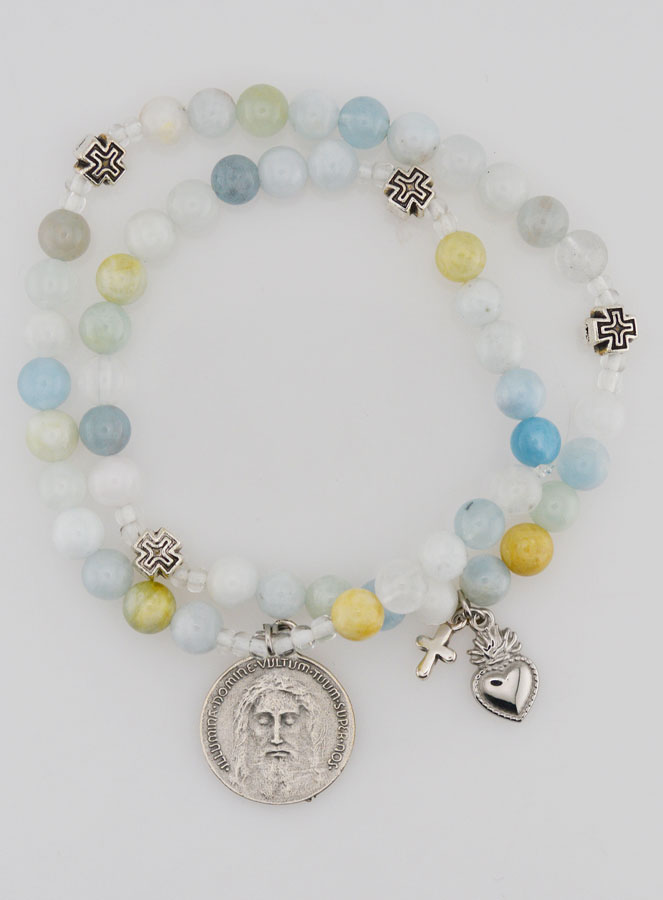 Bracelet Chapelet Aigue Marine 6mm - Sainte Face (pic 1)