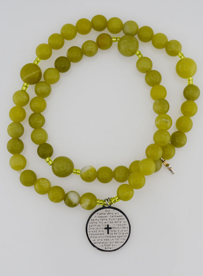 Bracelet Chapelet en Pierre de Jade Vert - Notre Père (pic 1)
