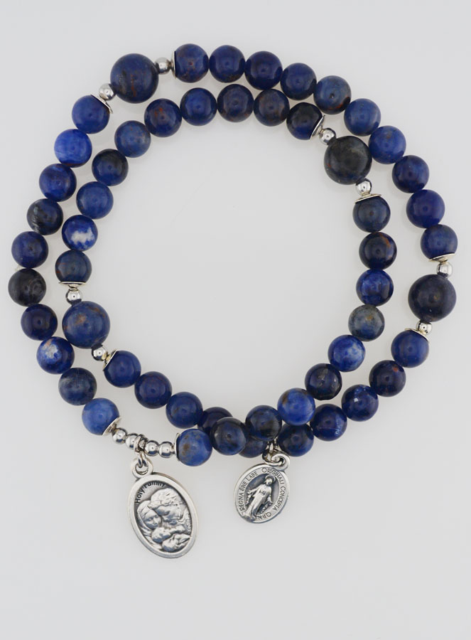 Chapelet en Pierres de Sodalite - Saint Joseph & Miraculeuse (pic 1)