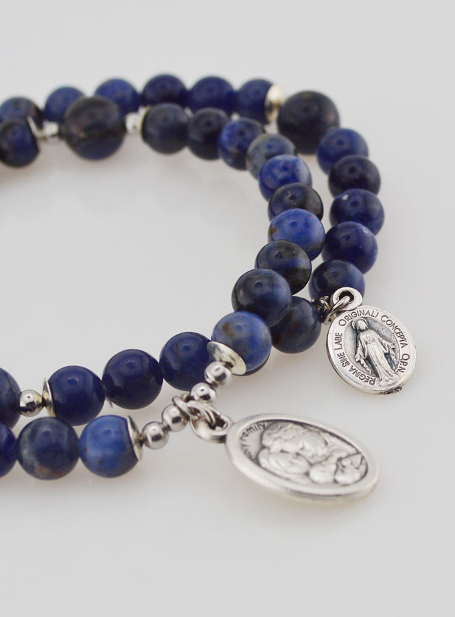 Chapelet en Pierres de Sodalite - Saint Joseph & Miraculeuse (pic 3)