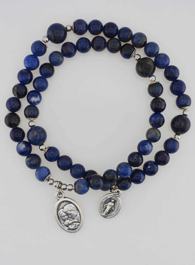 Bracelet Chapelet en Sodalite - St Joseph & Miraculeuse (pic 1)