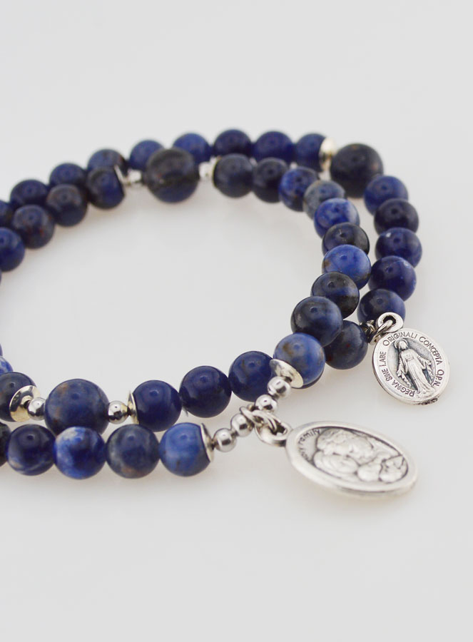 Bracelet Chapelet en Sodalite - St Joseph & Miraculeuse (pic 3)